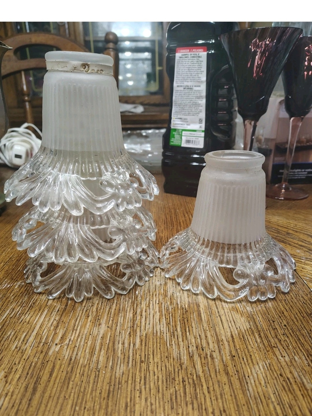 vintage frosted and clear glass light fixture shades featuring a ruffled,